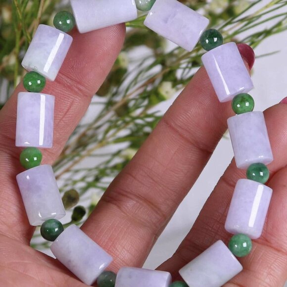 Certified Lavender&Green 100% Natural A jadeite 14*8.5mm Bead Bracelet - Picture 2 of 12